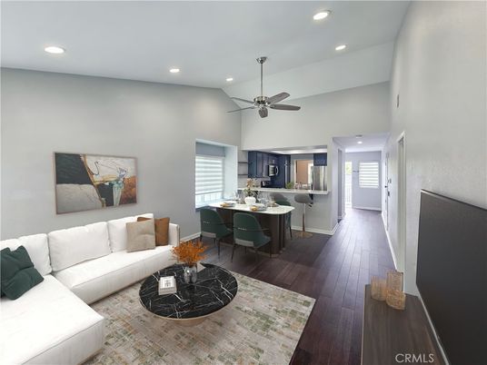 Dining room, Interior, Kitchen, Living room, Recessed Lighting, Wood Texture Flooring