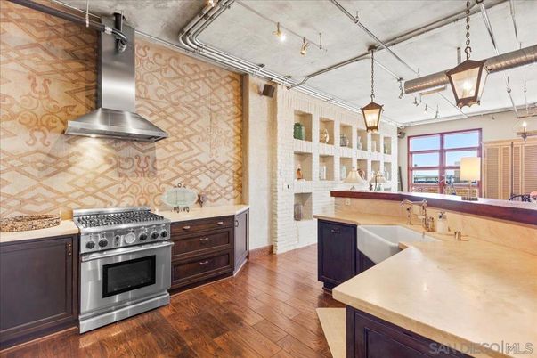 Interior, Kitchen, Pendant Lights, Stainless Steel Appliances, Wood Texture Flooring