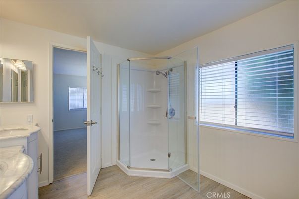 Bathroom, Glass Shower, Interior, Wood Texture Flooring