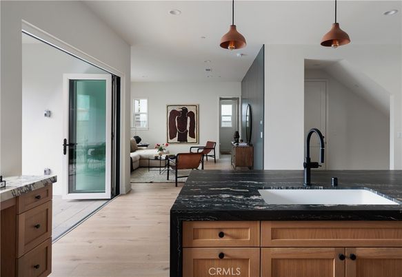 Interior, Kitchen, Living room, Pendant Lights, Recessed Lighting, Wood Texture Flooring