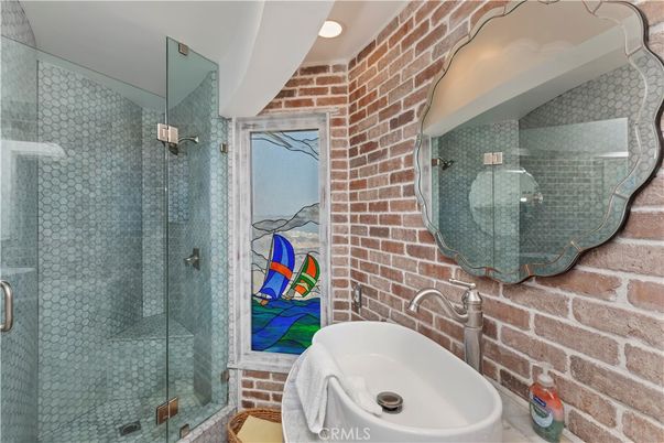 Bathroom, Glass Shower, Interior, Stone Walls