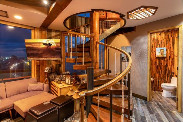 Bathroom, Interior, Recessed Lighting, Wood Texture Flooring, Wooden Walls