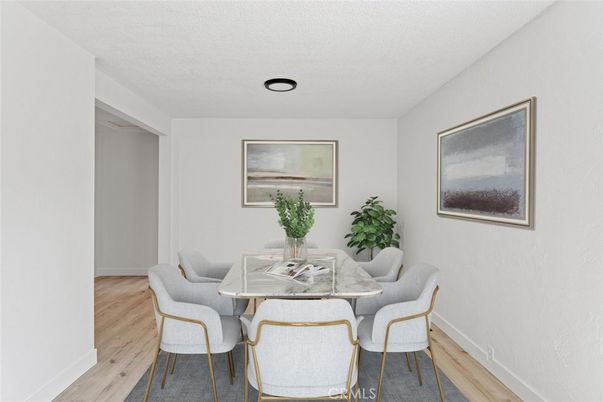 Dining room, Interior, Recessed Lighting, Wood Texture Flooring