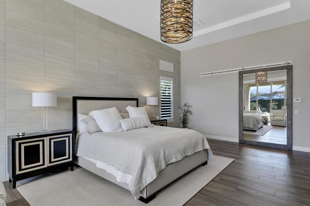 Bedroom, Interior, Pendant Lights, Wood Texture Flooring