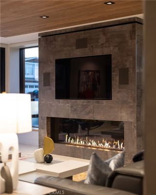 Fireplace, Interior, Recessed Lighting, Wooden Ceilings