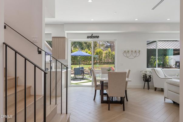 Dining room, Interior, Recessed Lighting, Wood Texture Flooring