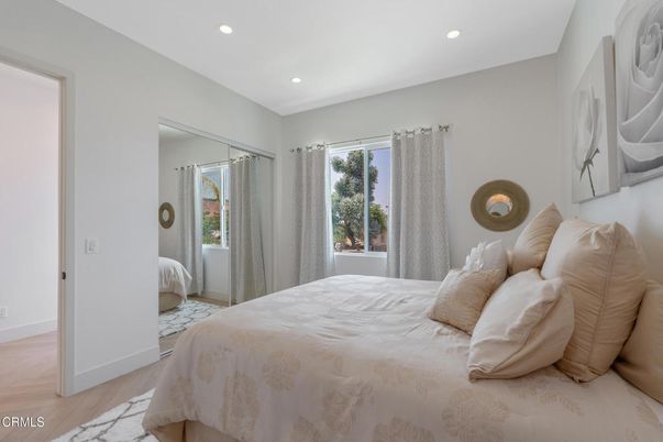 Bedroom, Interior, Recessed Lighting, Wood Texture Flooring