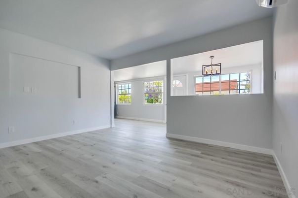 Empty room, Interior, Pendant Lights, Wood Texture Flooring