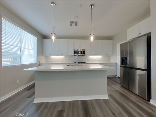 Interior, Kitchen, Pendant Lights, Stainless Steel Appliances, Wood Texture Flooring