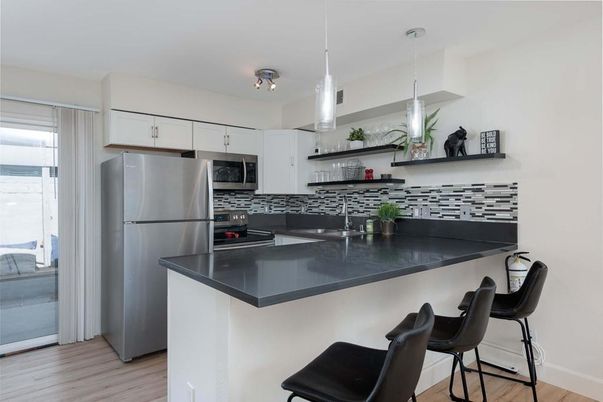 Interior, Kitchen, Pendant Lights, Stainless Steel Appliances, Wood Texture Flooring