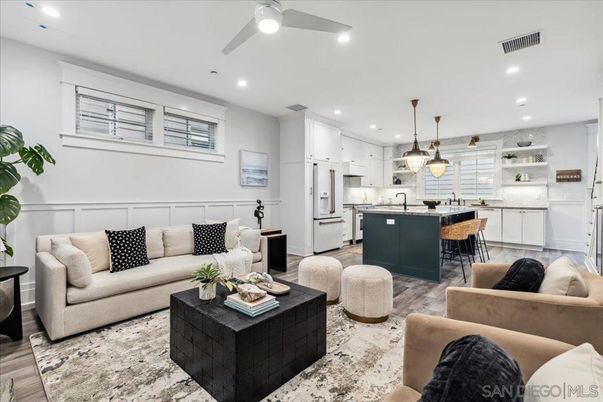 Interior, Kitchen, Living room, Pendant Lights, Recessed Lighting, Stainless Steel Appliances, Wood Texture Flooring