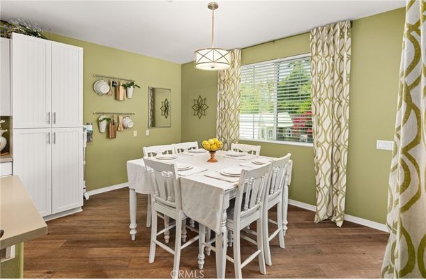 Dining room, Interior, Pendant Lights, Wood Texture Flooring