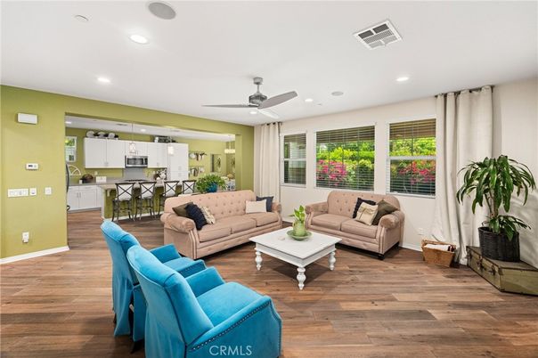 Dining room, Interior, Kitchen, Living room, Recessed Lighting, Wood Texture Flooring