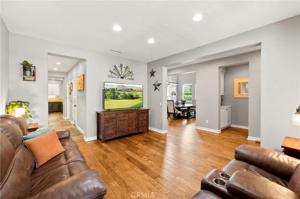Dining room, Interior, Living room, Recessed Lighting, Wood Texture Flooring