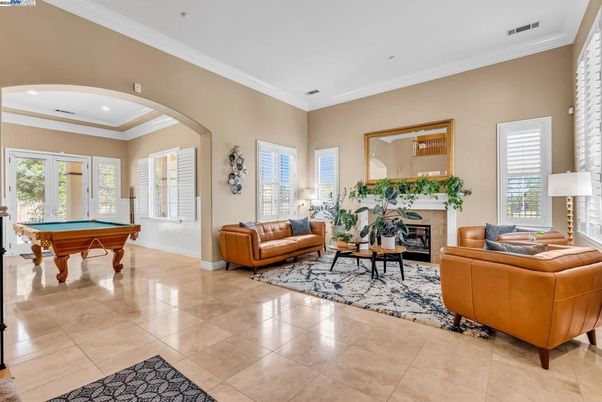 Billiard Table, Fireplace, Game Room, Interior, Living room, Recessed Lighting
