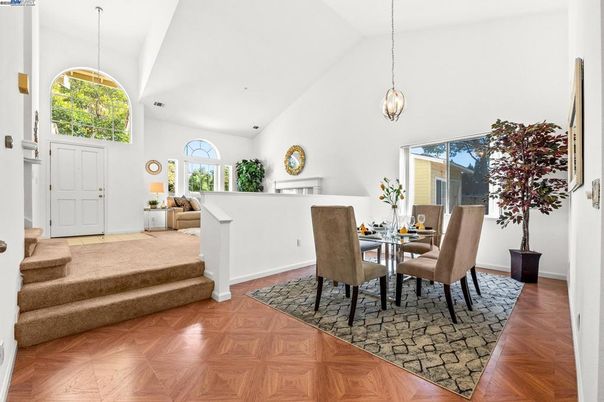 Dining room, Interior, Pendant Lights, Wood Texture Flooring