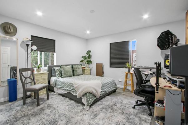 Bedroom, Home Office, Interior, Recessed Lighting, Wood Texture Flooring