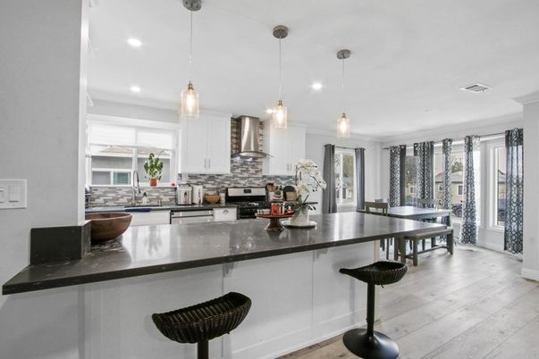 Interior, Kitchen, Pendant Lights, Recessed Lighting, Wood Texture Flooring