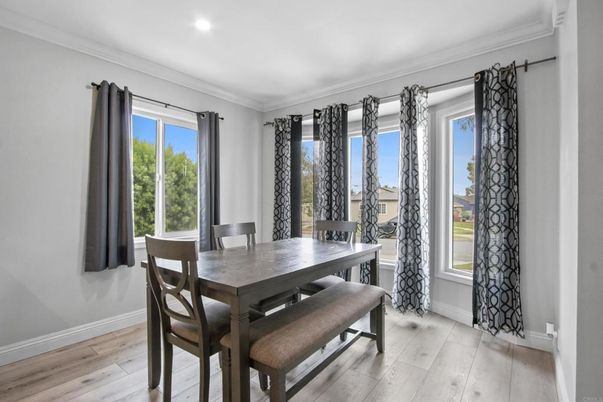 Dining room, Interior, Recessed Lighting, Wood Texture Flooring