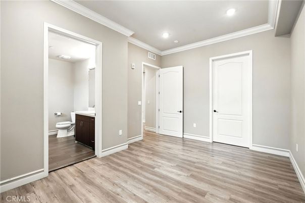 Bathroom, Empty room, Interior, Recessed Lighting, Wood Texture Flooring