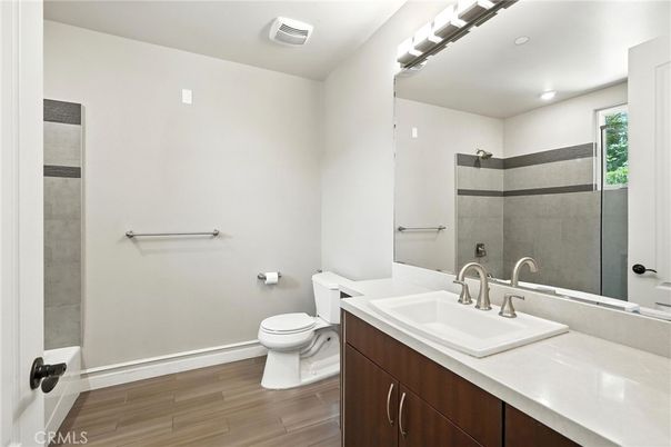 Bathroom, Interior, Recessed Lighting, Wood Texture Flooring