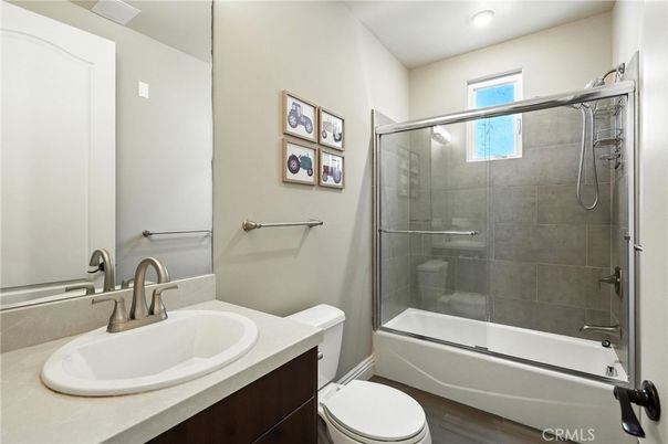 Bathroom, Glass Shower, Interior, Recessed Lighting, Wood Texture Flooring