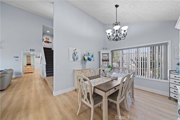 Chandelier, Dining room, Interior, Recessed Lighting, Wood Texture Flooring