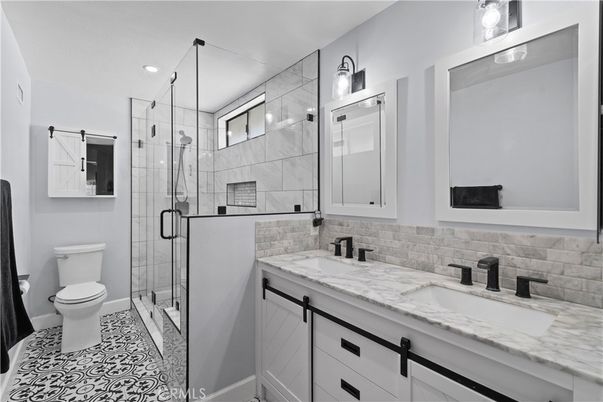 Bathroom, Dual Sink Vanities, Glass Shower, Interior, Recessed Lighting