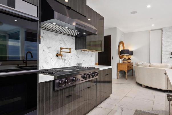 Interior, Kitchen, Marble, Marble Walls, Recessed Lighting, Stainless Steel Appliances