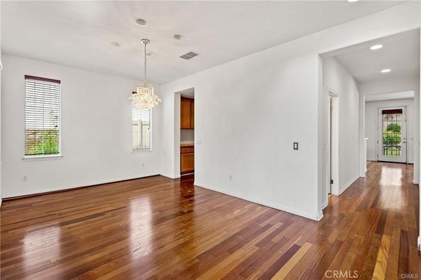 Chandelier, Empty room, Interior, Recessed Lighting, Wood Texture Flooring
