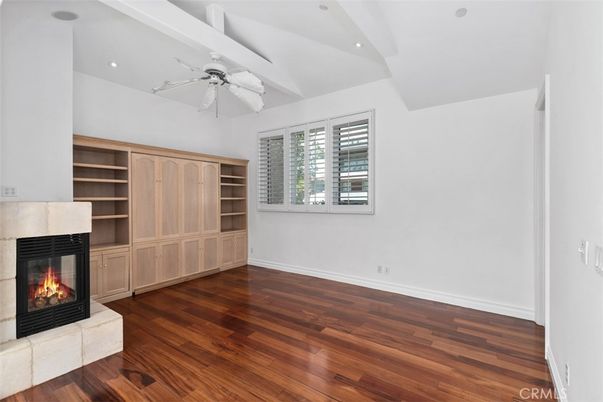 Empty room, Fireplace, Interior, Recessed Lighting, Wood Texture Flooring