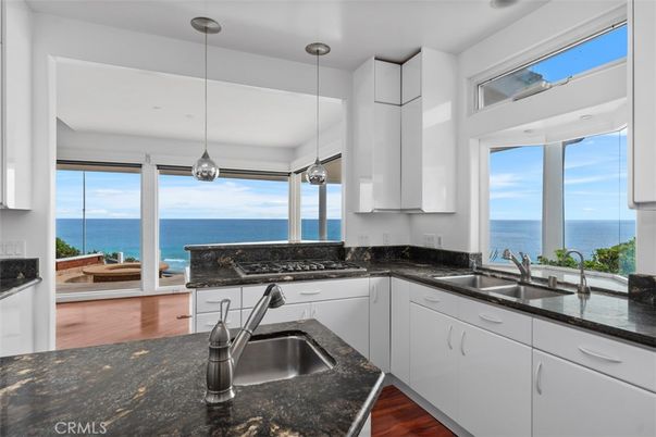 Interior, Kitchen, Pendant Lights, Water, Wood Texture Flooring