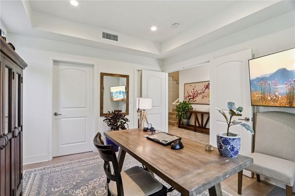 Home Office, Interior, Recessed Lighting, Wood Texture Flooring