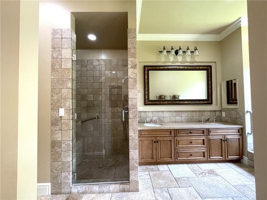 Bathroom, Glass Shower, Interior, Recessed Lighting
