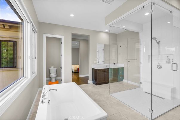Bathroom, Dual Sink Vanities, Glass Shower, Interior, Recessed Lighting