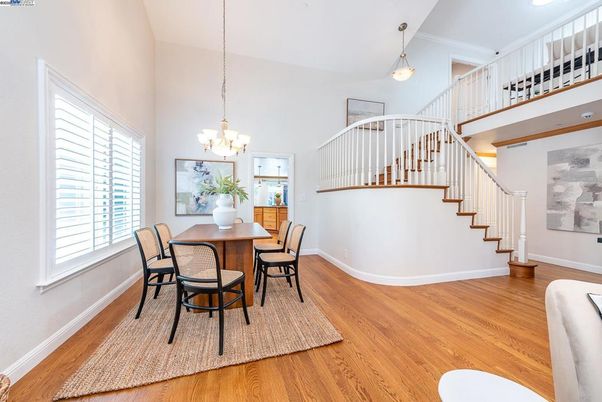 Chandelier, Dining room, Interior, Pendant Lights, Wood Texture Flooring