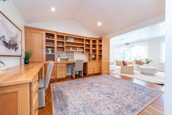 Home Office, Interior, Recessed Lighting, Wood Texture Flooring