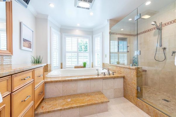 Bathroom, Glass Shower, Interior, Recessed Lighting