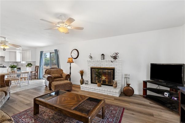 Dining room, Fireplace, Interior, Living room, Wood Texture Flooring
