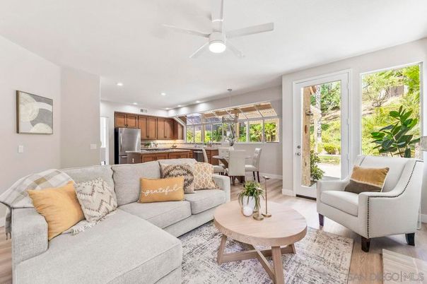 Dining room, Interior, Kitchen, Living room, Pendant Lights, Recessed Lighting, Stainless Steel Appliances, Wood Texture Flooring