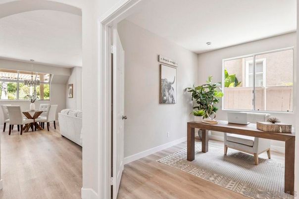 Home Office, Interior, Pendant Lights, Wood Texture Flooring