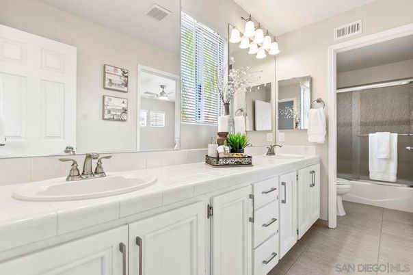 Bathroom, Dual Sink Vanities, Glass Shower, Interior, Tile Countertops
