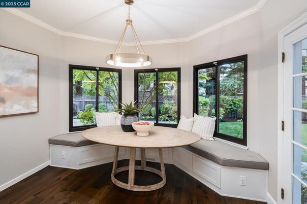 Dining room, Interior, Pendant Lights, Wood Texture Flooring