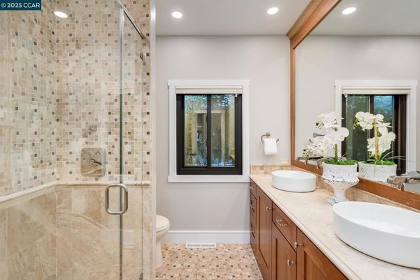 Bathroom, Dual Sink Vanities, Glass Shower, Interior, Recessed Lighting