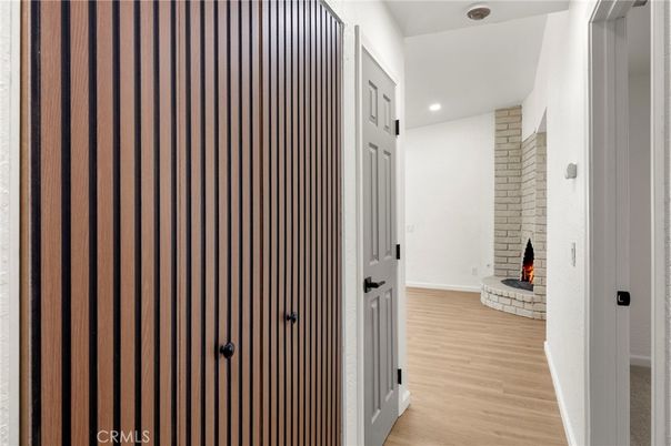 Fireplace, Interior, Recessed Lighting, Wood Texture Flooring