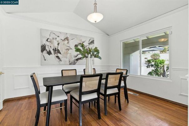 Dining room, Interior, Pendant Lights, Wood Texture Flooring