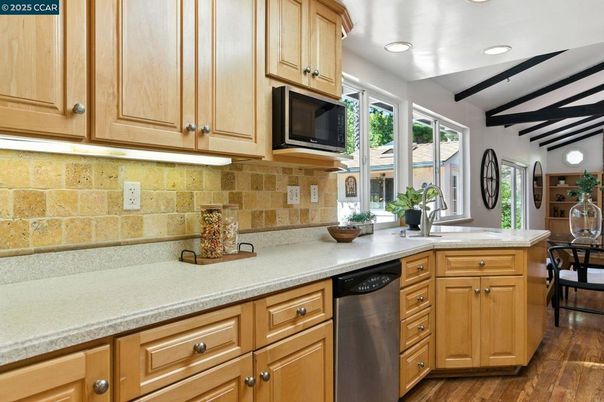 Interior, Kitchen, Recessed Lighting, Wooden Beams, Wood Texture Flooring