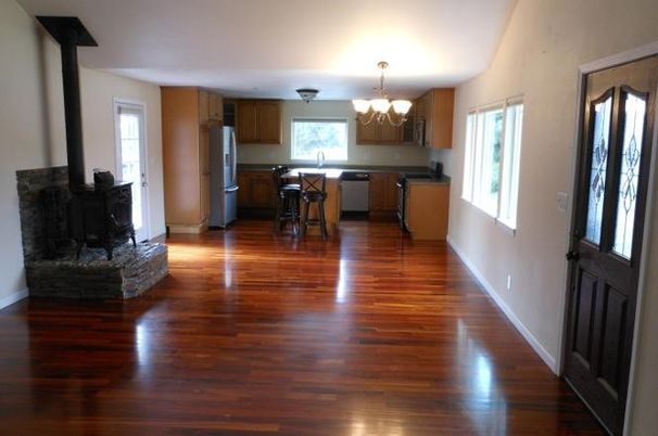 Chandelier, Fireplace, Interior, Kitchen, Wood Texture Flooring