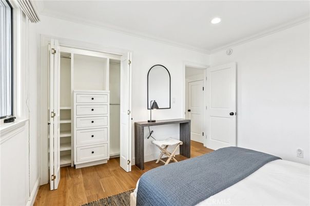 Bedroom, Interior, Recessed Lighting, Wood Texture Flooring