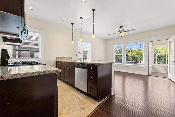 Interior, Kitchen, Pendant Lights, Recessed Lighting, Wood Texture Flooring